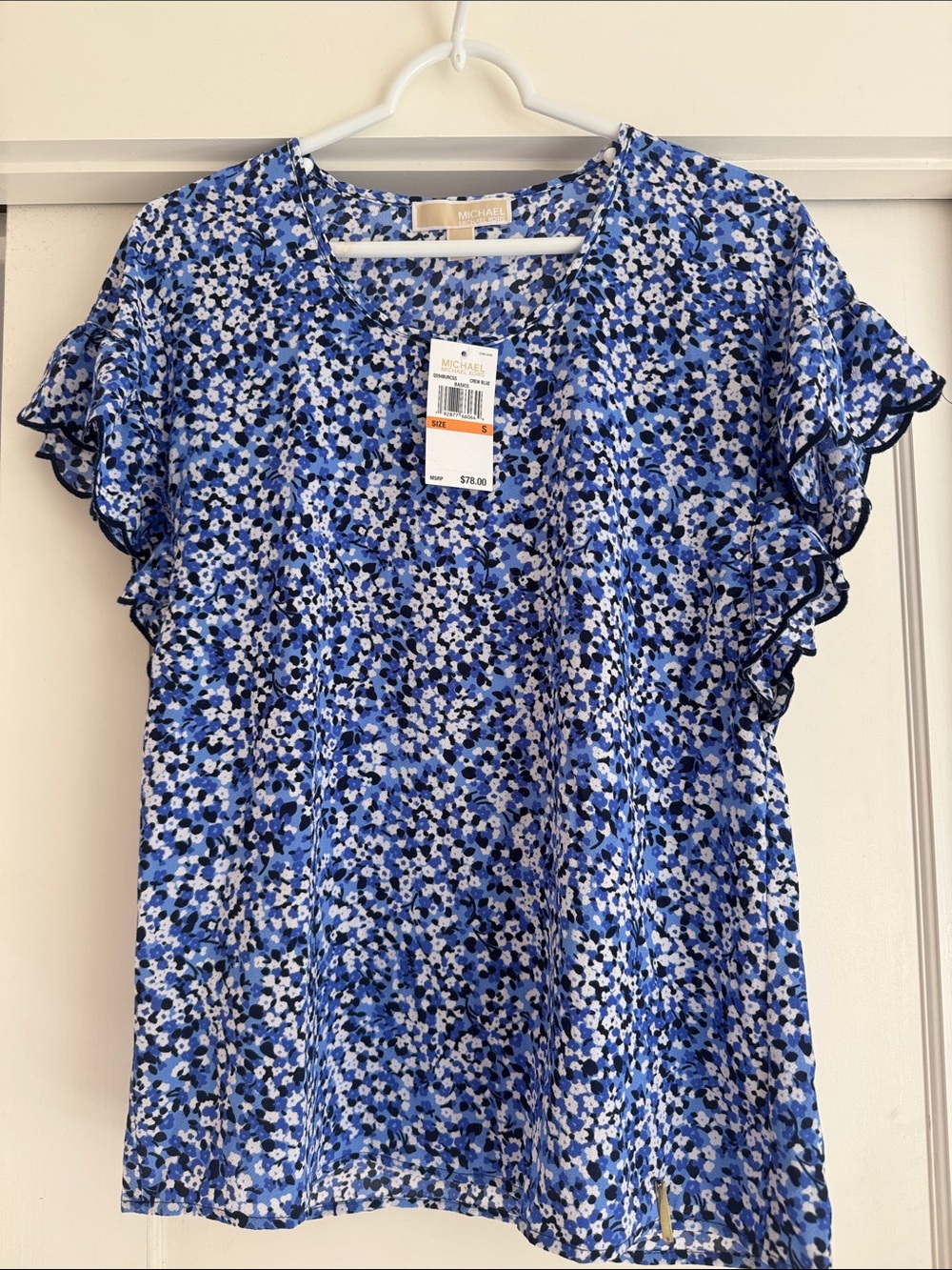 Michael Kors Blue Floral Ruffle-Sleeve Blouse